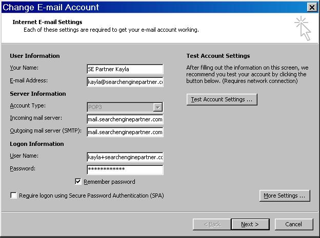 Outlook email settings